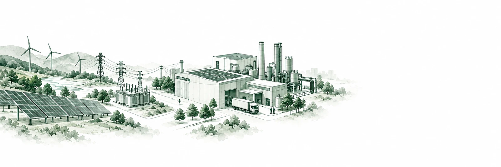 Illustrated energy landscape / 能源关系示意插画