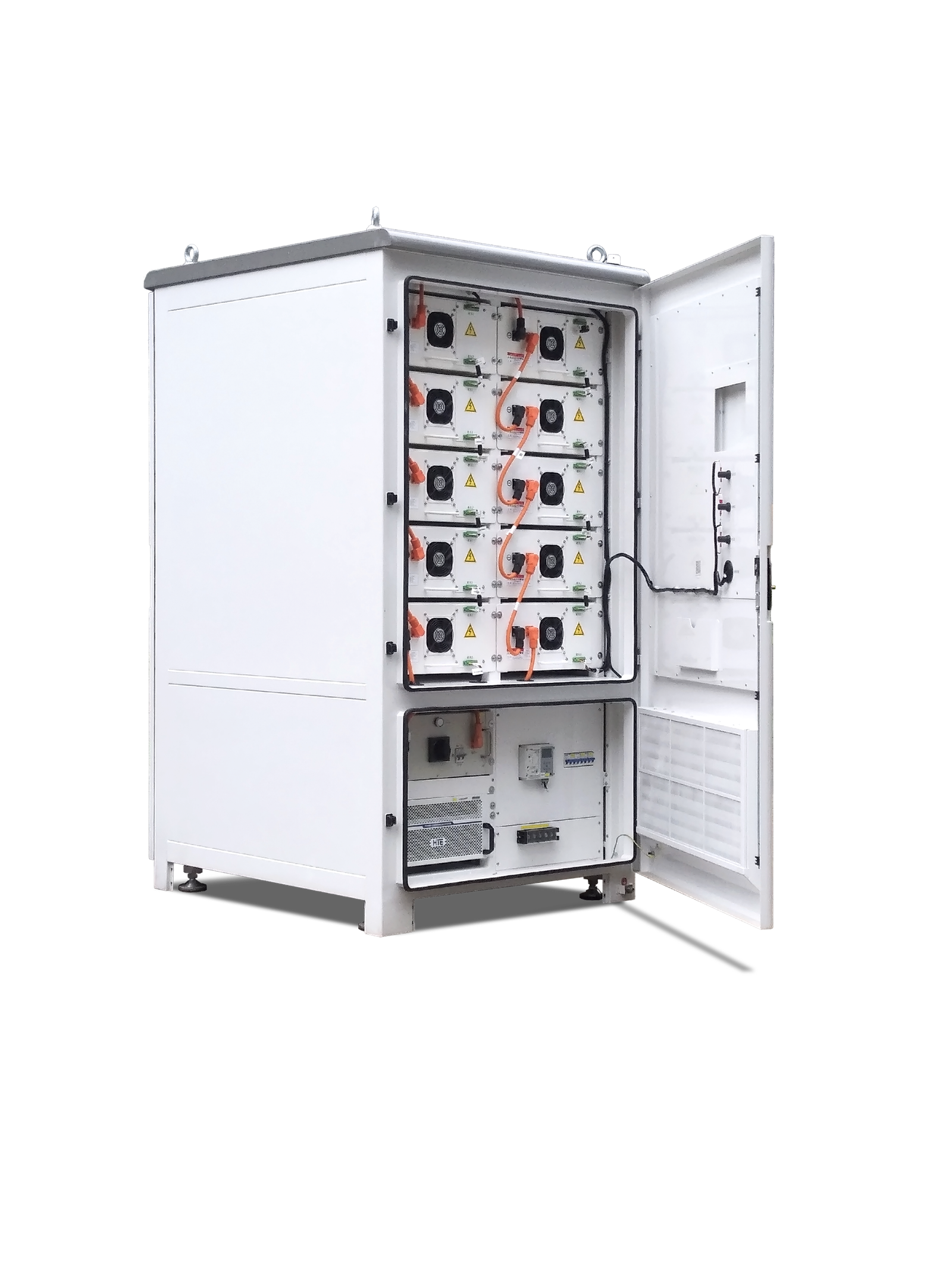 HQESS 215 kWh vertical energy storage cabinet with the door open